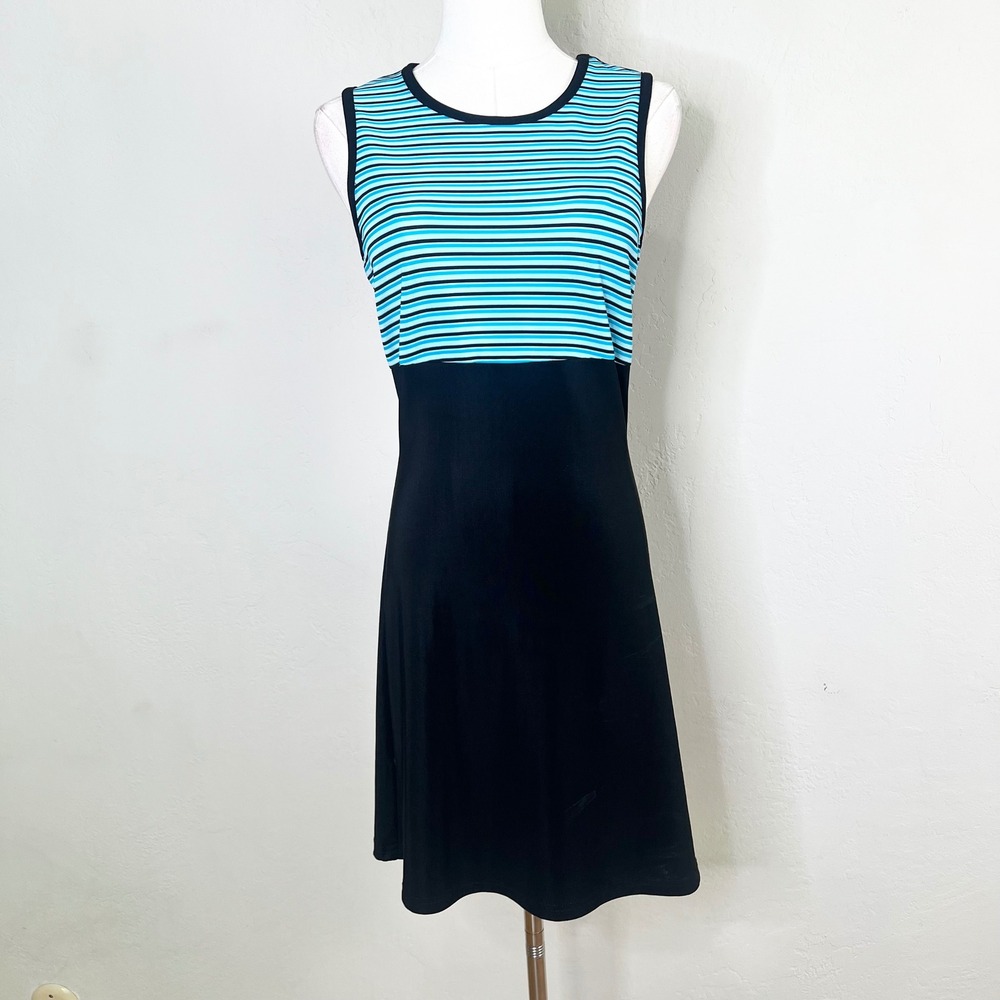 Byer Too California Vintage 90s Striped Sleeveless Dress‎ Black Blue Small USA